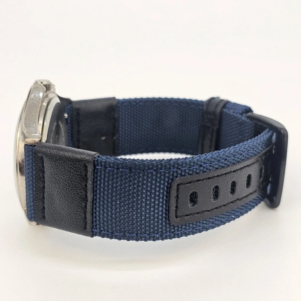 Advance Men Watch 40MM White Dial Blue Canvas Bands NewBattery LIGHT NOT WORKING